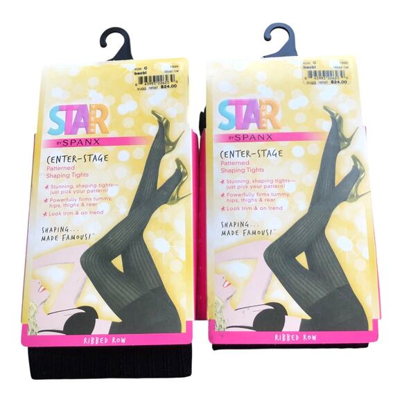 Spanx Star Power Center-Stage Ribbed Row Shaping Tights Black Size C Ribbed Row - Picture 3 of 16